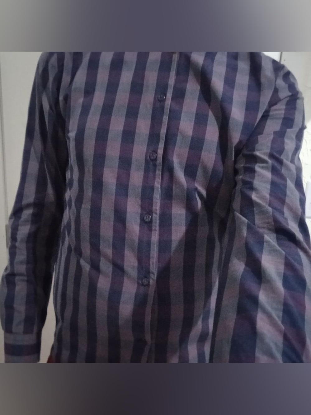 Boss Men's Navy and Gray Plaid Button-Down Shirt